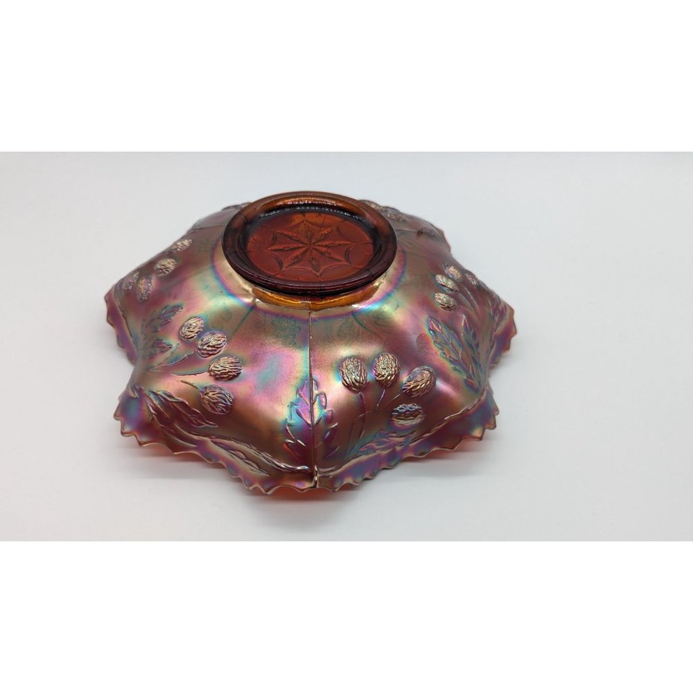Fenton Amberina Peacock and Grape Bowl Carnival Glass Vintage Amberina Ruby Red - Picture 9 of 16